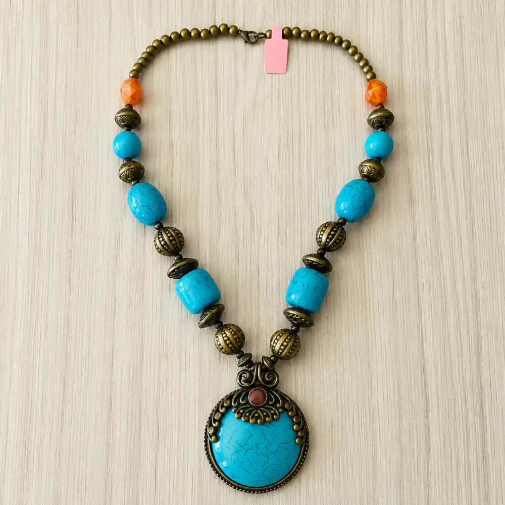 Vintage turquoise beaded pendant necklace