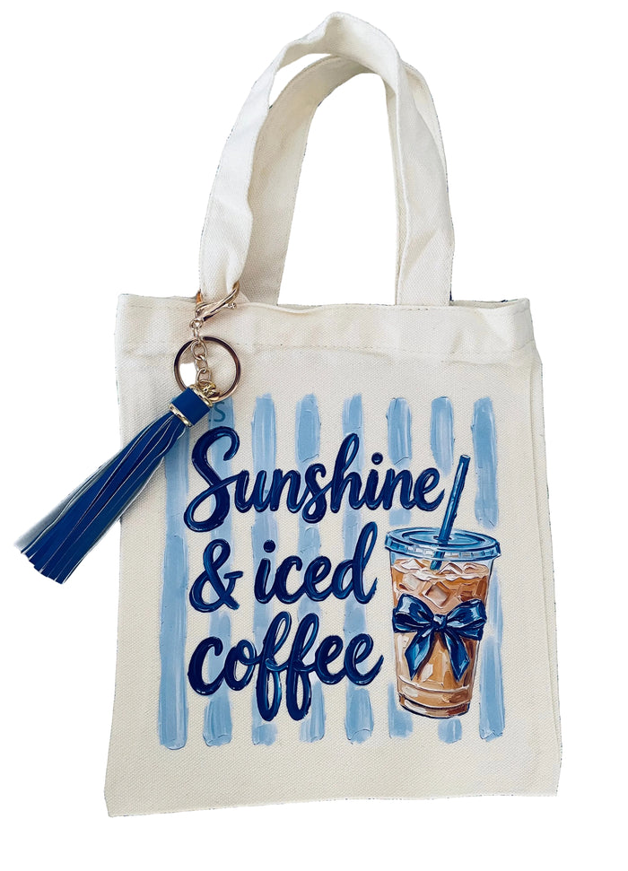 Sunshine & iced coffee small canvas tote bag ￼