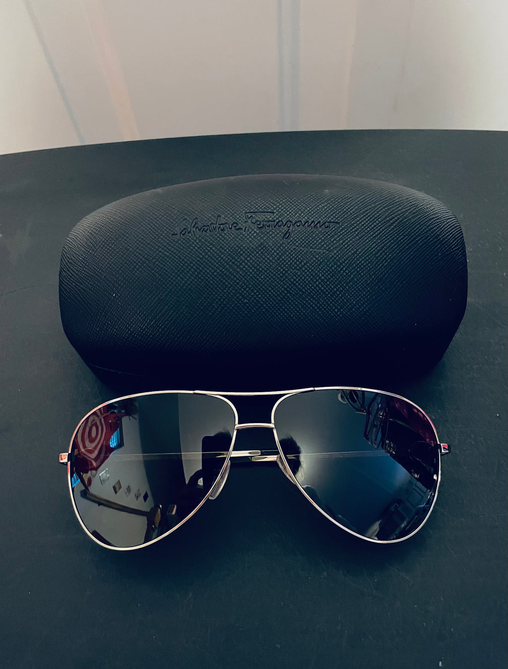 Salvatore Ferragamo Gold Metal Gancini Hinge Aviator Sunglasses With Hard Case - view 3