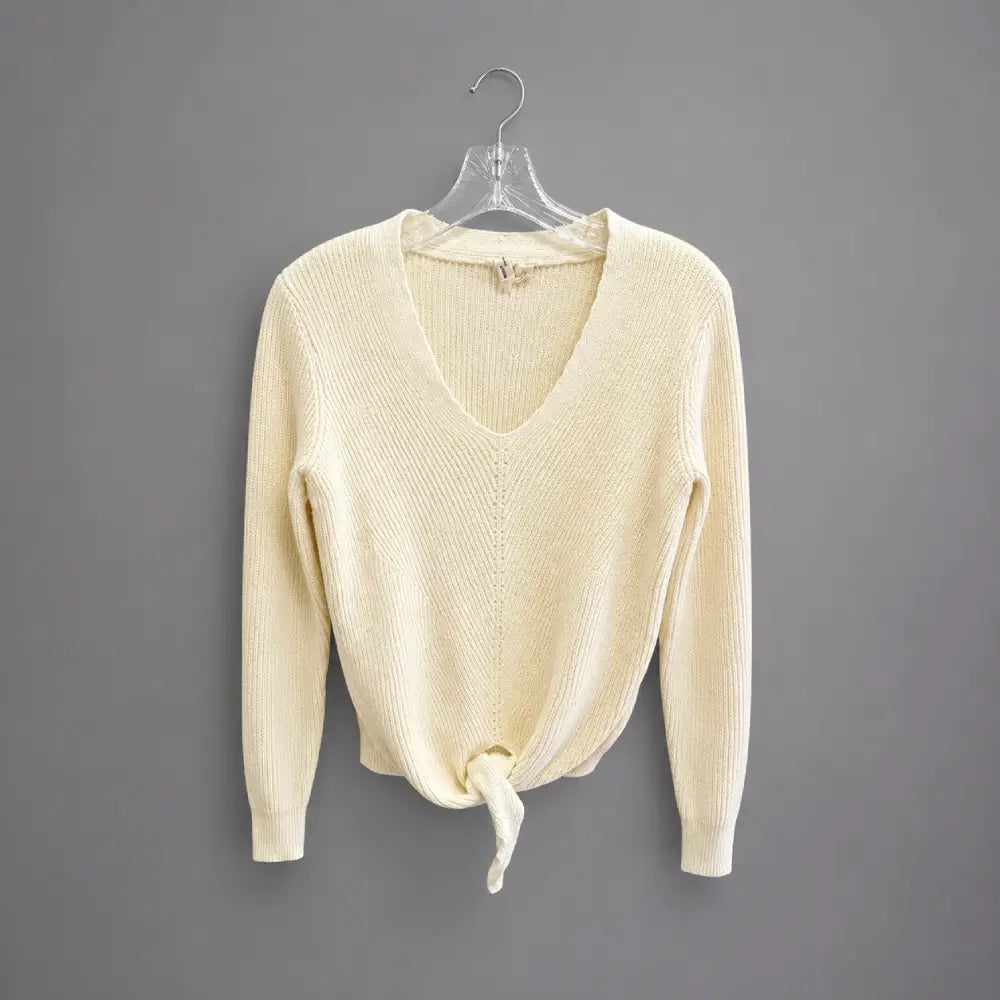 Anthropologie cream ribbed front tie sweater