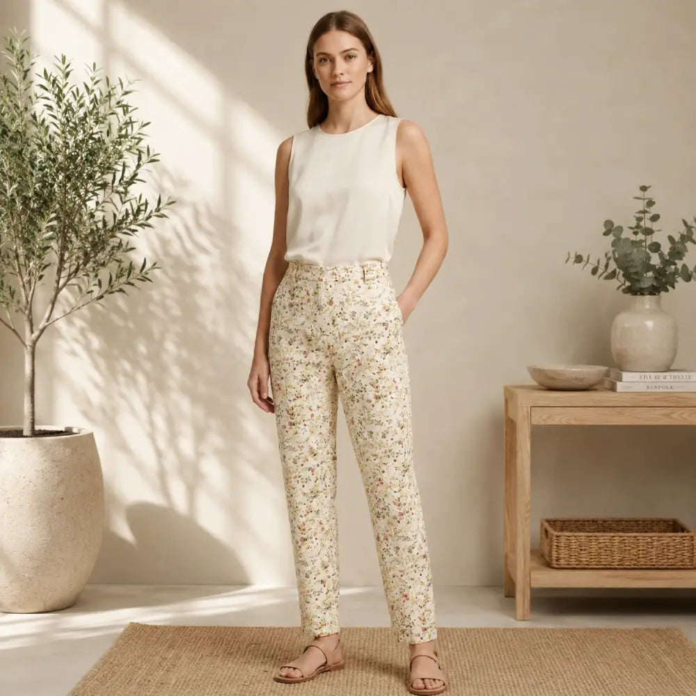 C.Wonder beige floral and insect ankle pants