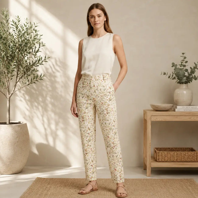 C.Wonder beige floral and insect ankle pants Hover Image