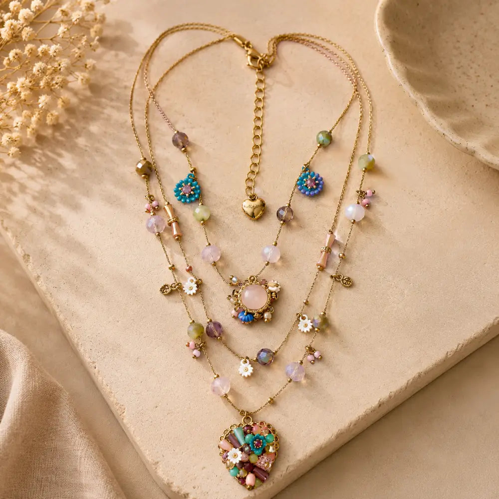 Betsey Johnson Three Layer Beaded Necklace