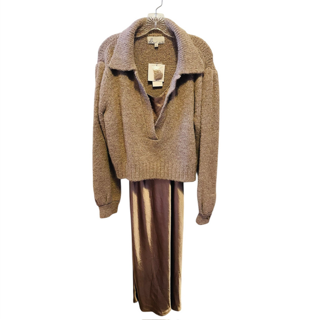 DH New York Collared Sweater & Satin Slip Set Hover Image