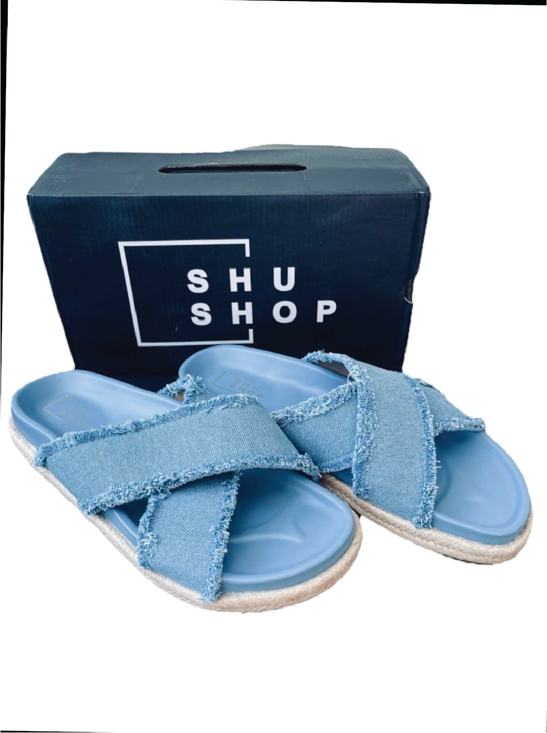 Shu Shop Frayed Denim Slide Sandals