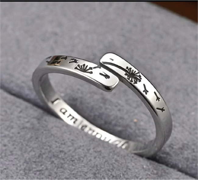 "I Am Enough" Dandelion Ring — Silver Hover Image
