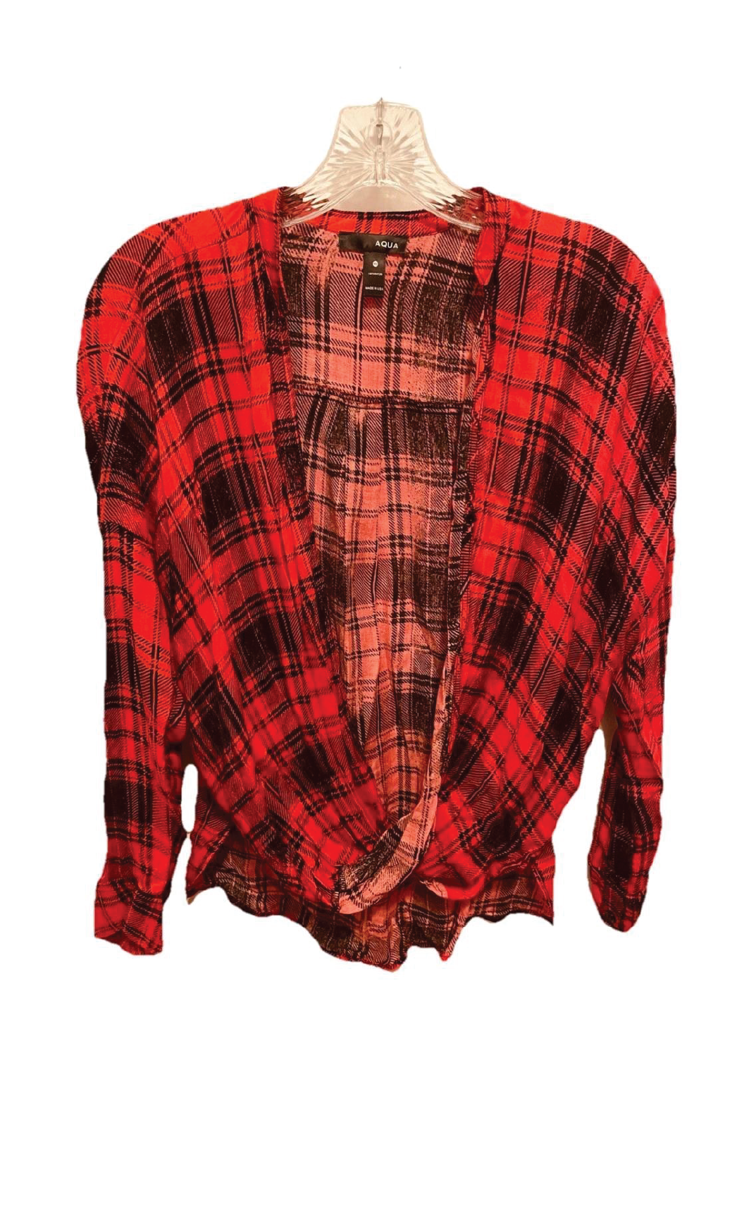 AQUA Plaid Twist-Front Top