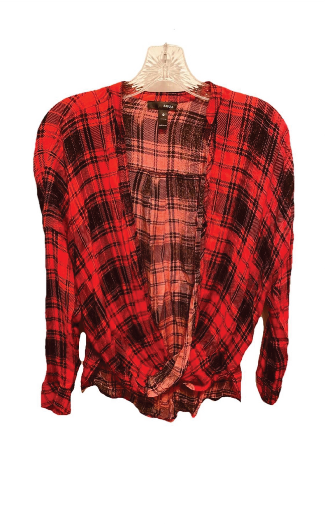 AQUA Plaid Twist-Front Top Hover Image