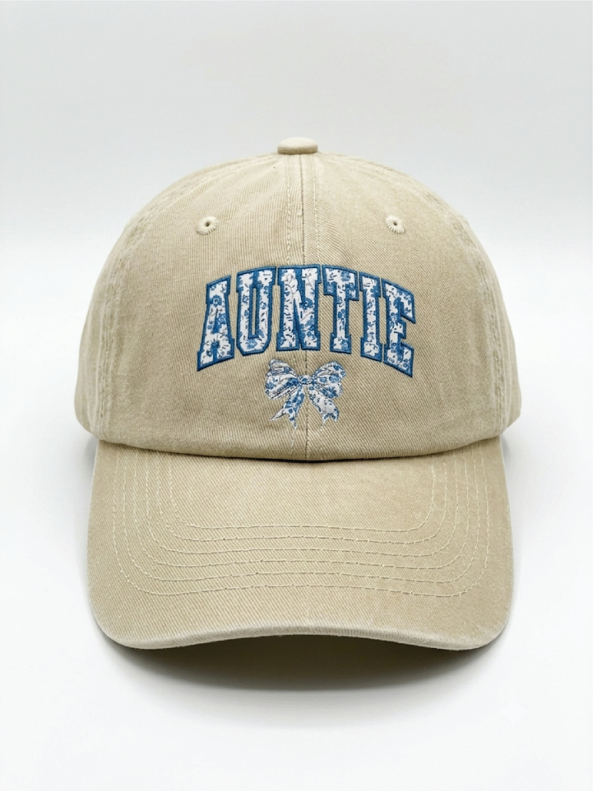 Beige Auntie Hat in Blue Floral