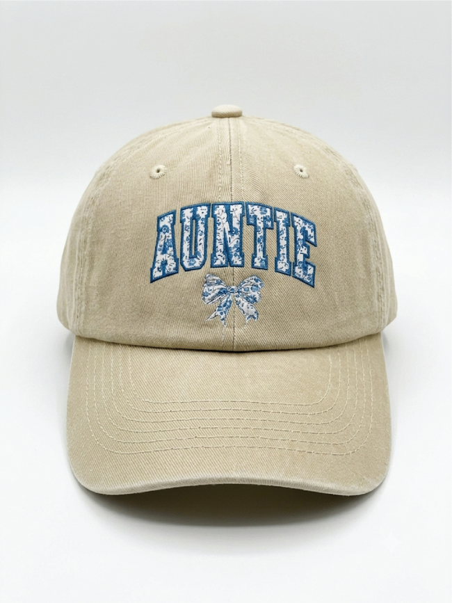 Beige Auntie Hat in Blue Floral Hover Image